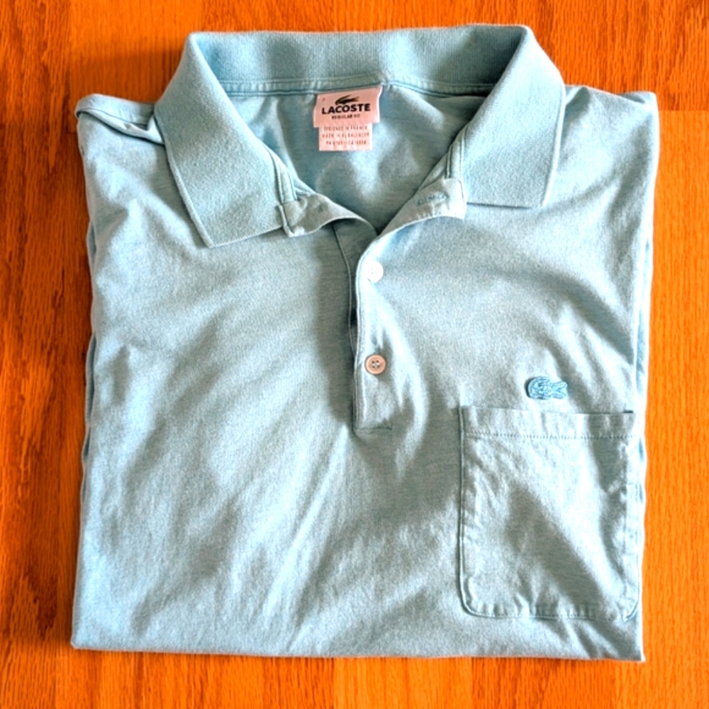 LACOSTE Mens Polo Shirt. 2 Buttons. Classic Teal Lacoste. Size FR 7 or US XXL